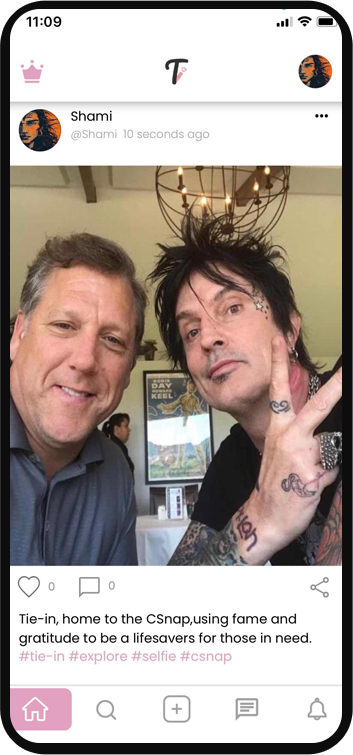 Tie-In app feed showing a CSnap post