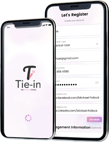 Tie-In app registration and sign-up screen