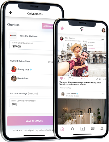 Tie-In app content feed and CSnap browsing screen